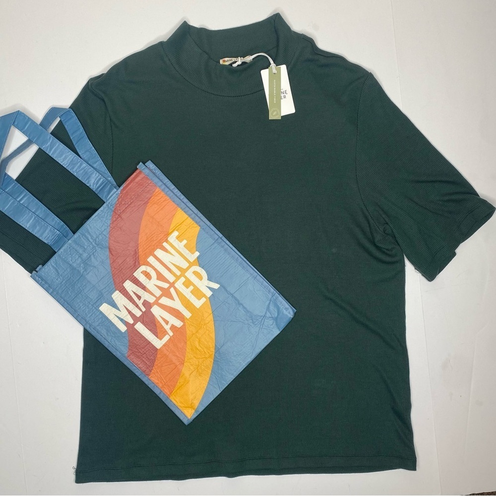 NWT Marine Layer Lexi Ribbed Mock NeckTop In Green Gables Sz XL with Tote